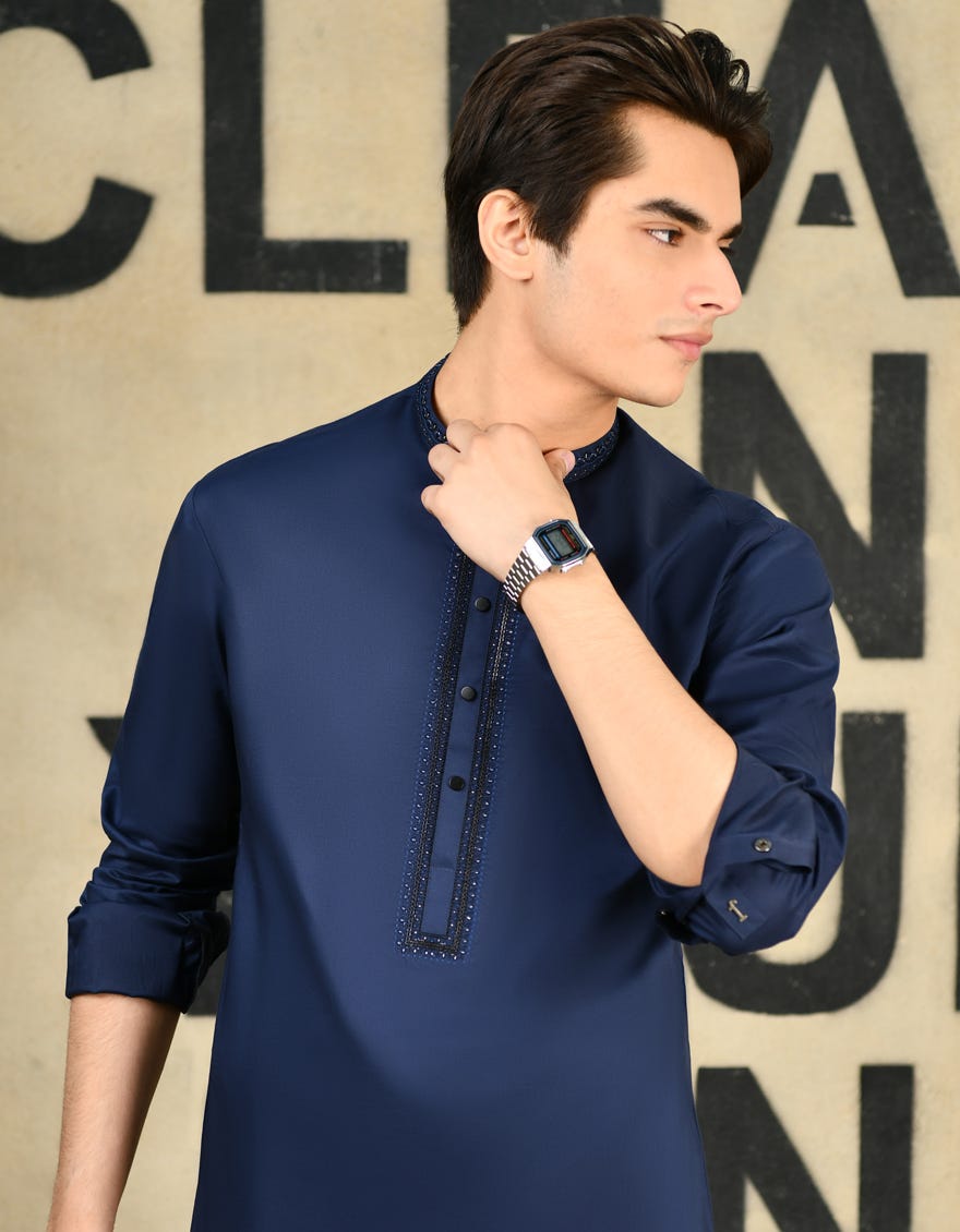 NAVY BLUE COTTON KAMEEZ SHALWAR | JTKS-S-34590