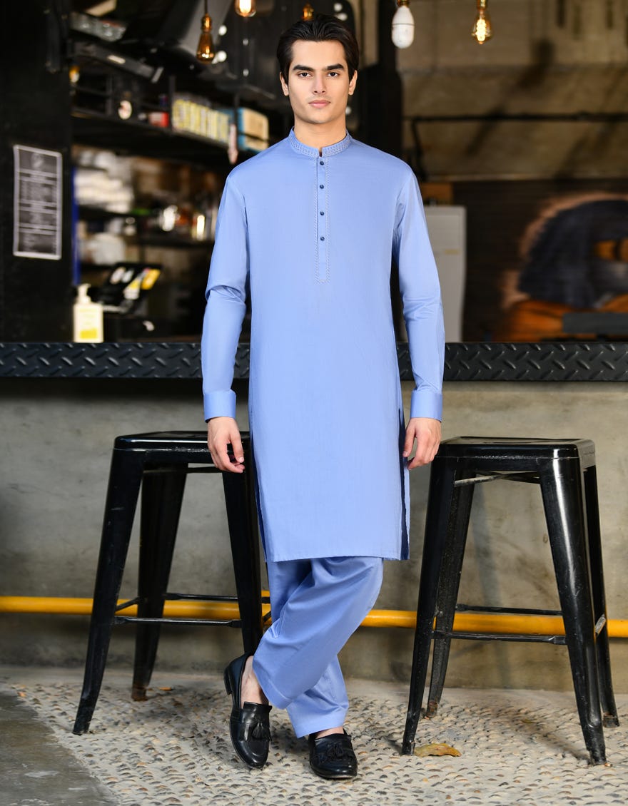 SKY BLUE COTTON KAMEEZ SHALWAR | JTKS-S-34611