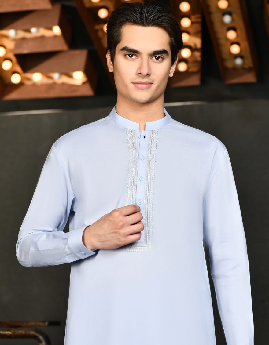 ICE BLUE COTTON KAMEEZ SHALWAR | JTKS-S-34613