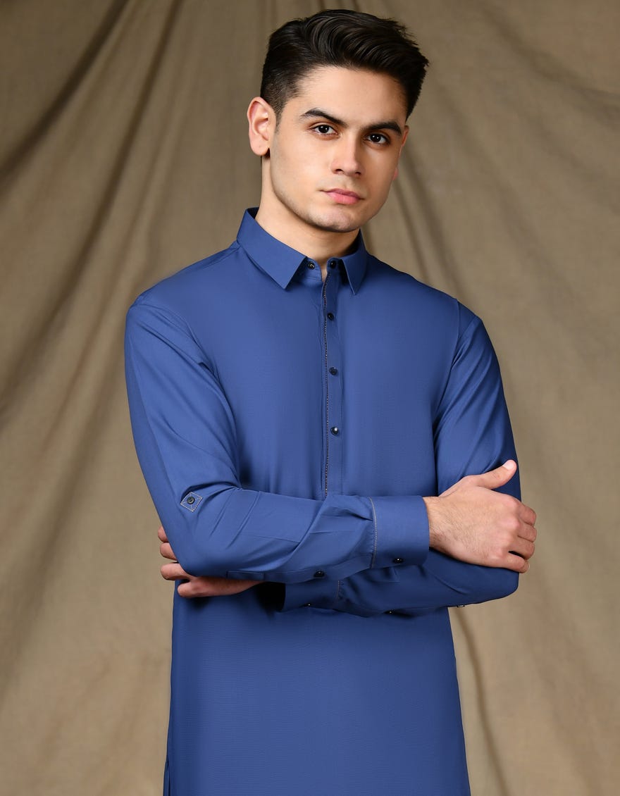 INK BLUE BLENDED KAMEEZ SHALWAR | JTKS-S-34650