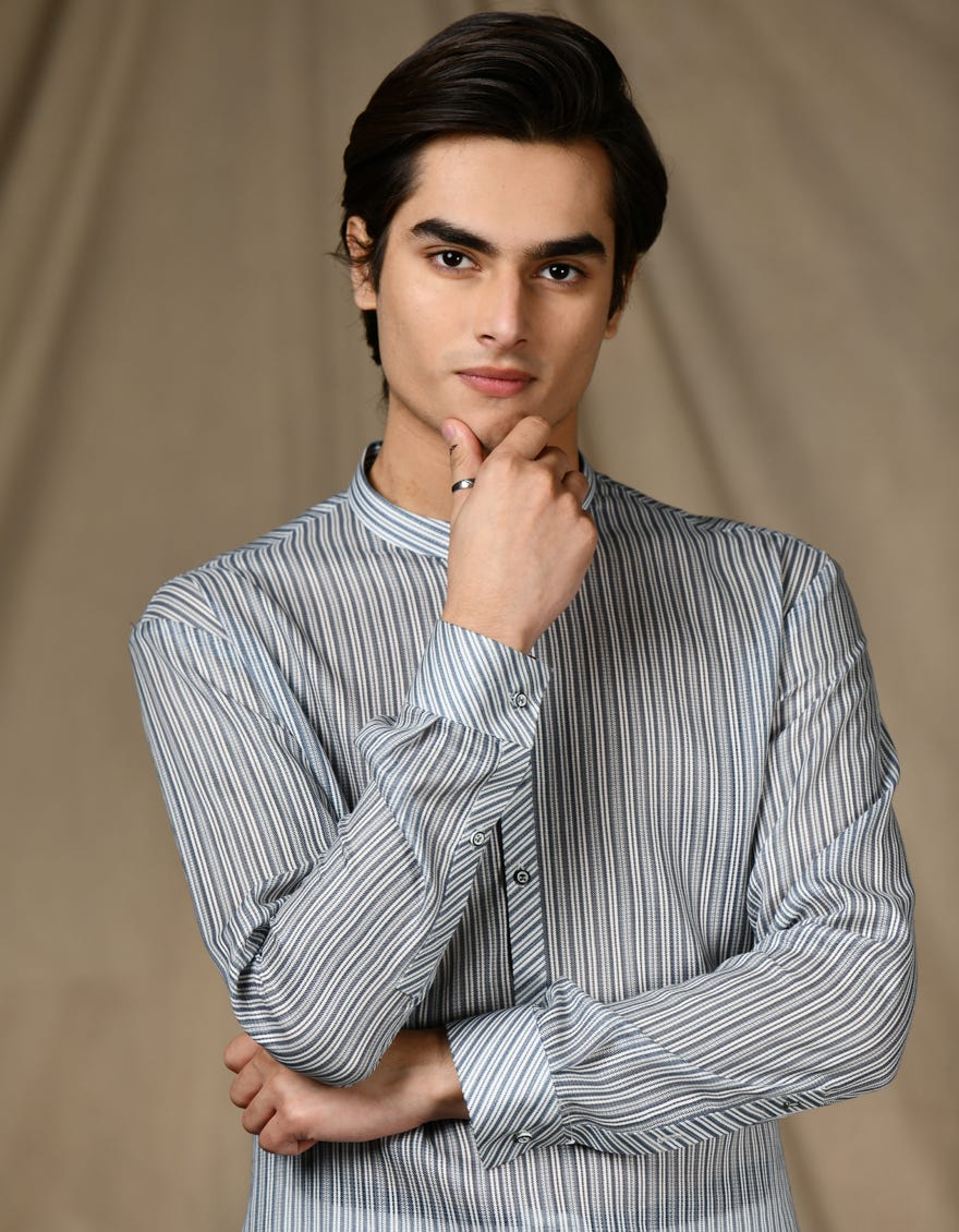 BLUE STRIPE CVC KURTA | JTK-S-34656