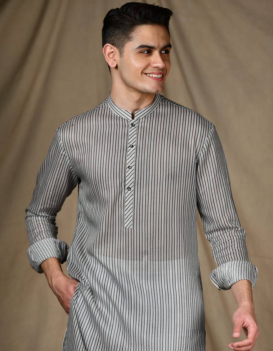 GREY STRIPE CVC KURTA | JTK-S-34657