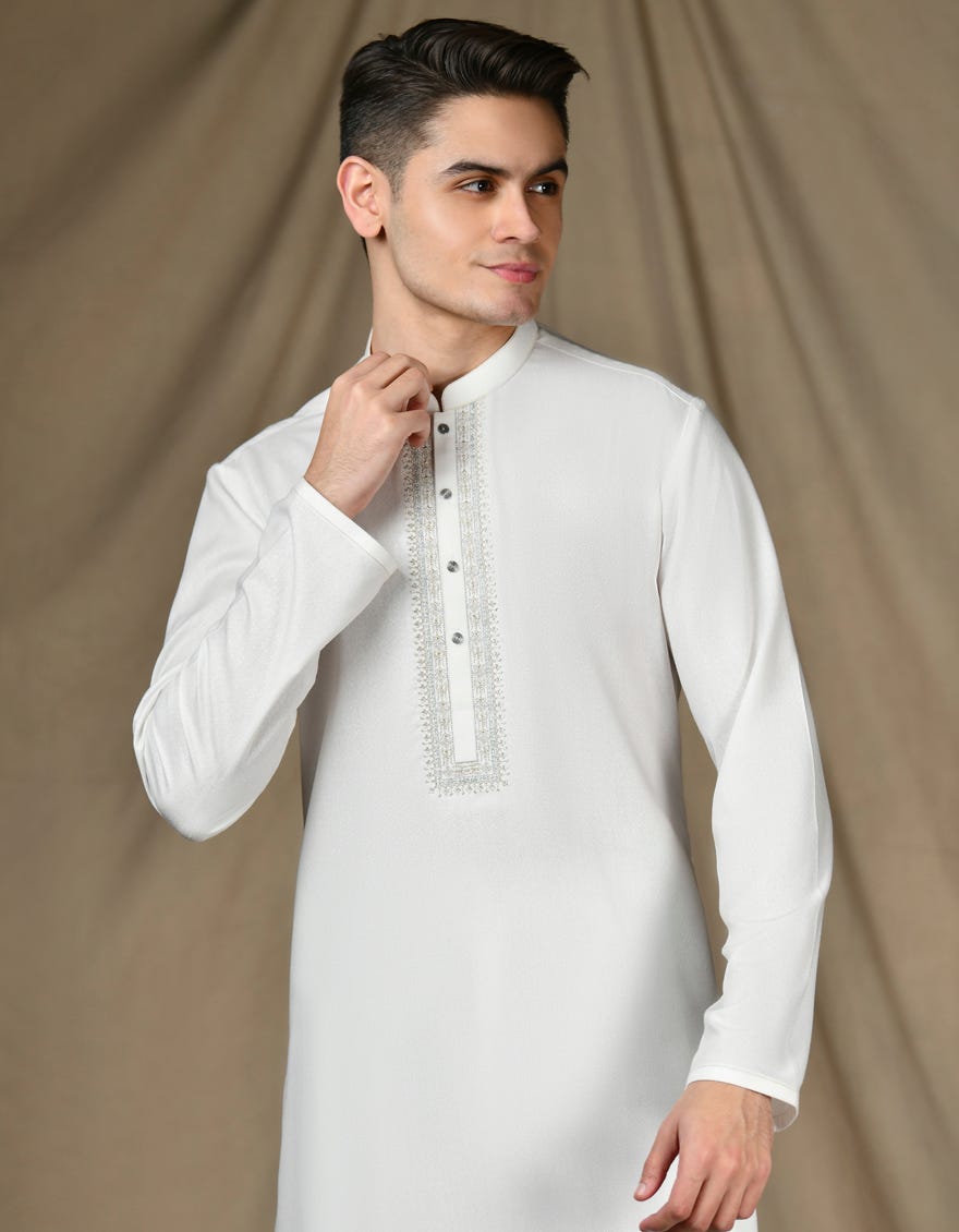 WHITE BLENDED KAMEEZ SHALWAR | JTKS-A-34689