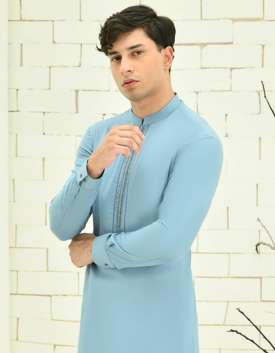 SKY BLUE BLENDED KAMEEZ SHALWAR | JTKS-S-34696