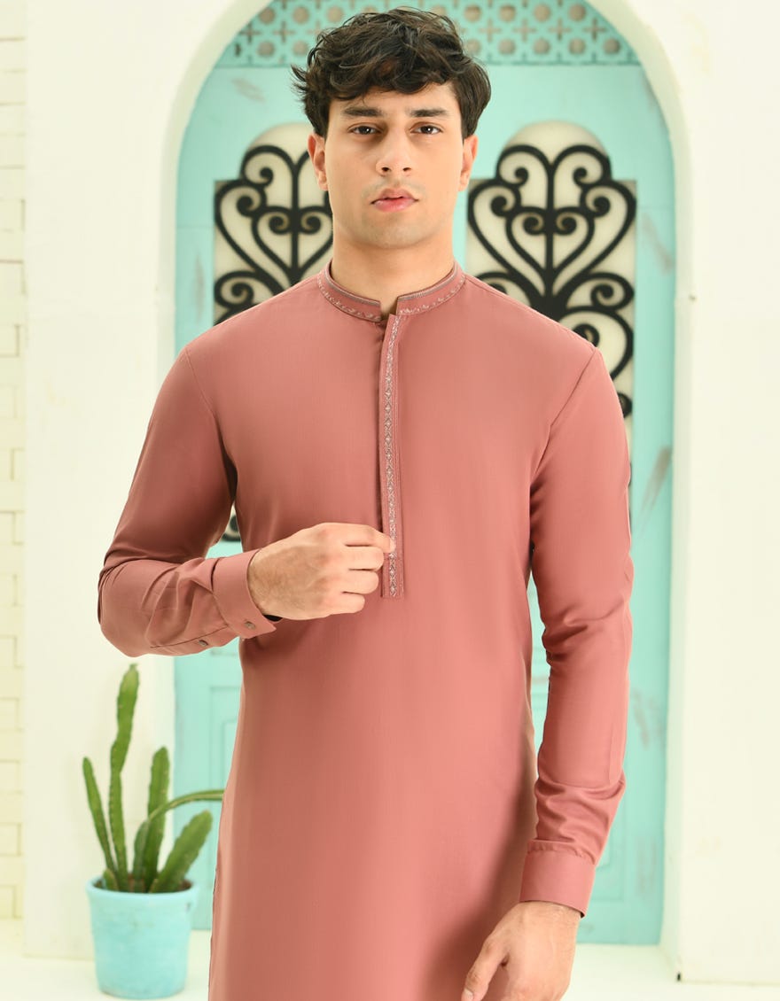 BRICK RED BLENDED KAMEEZ SHALWAR | JTKS-S-34700