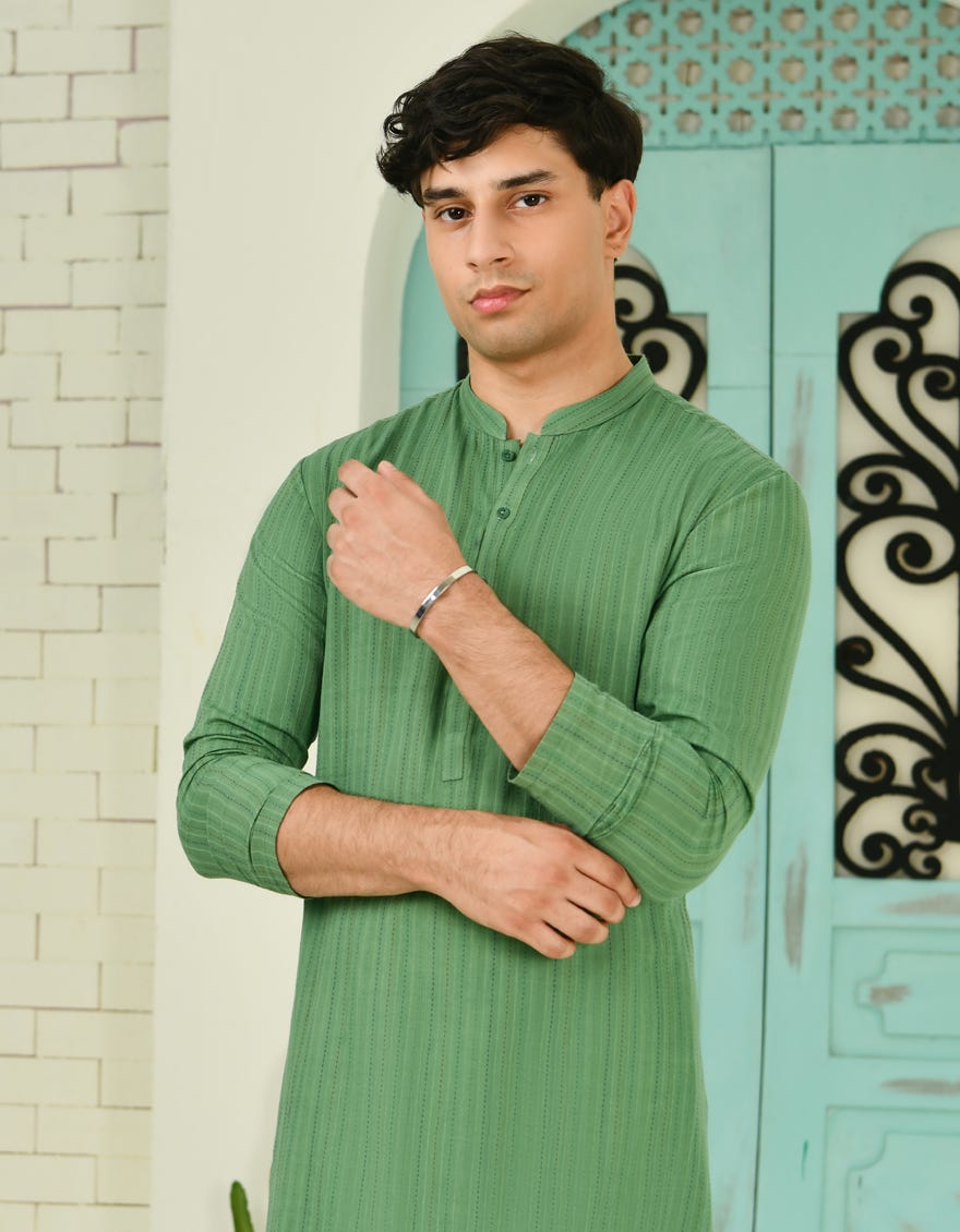 GREEN COTTON KURTA | JTK-A-34736