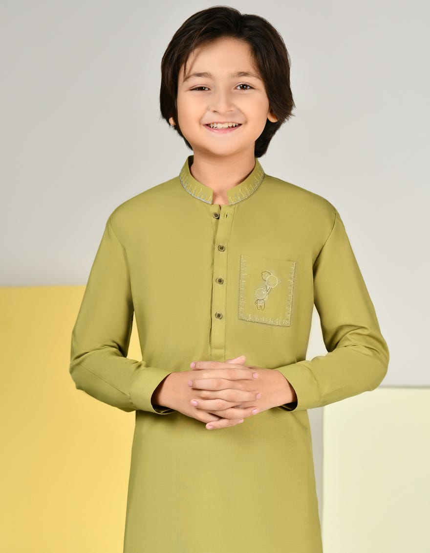 MEHNDI GREEN BLENDED KAMEEZ SHALWAR | JCKS-A-34750