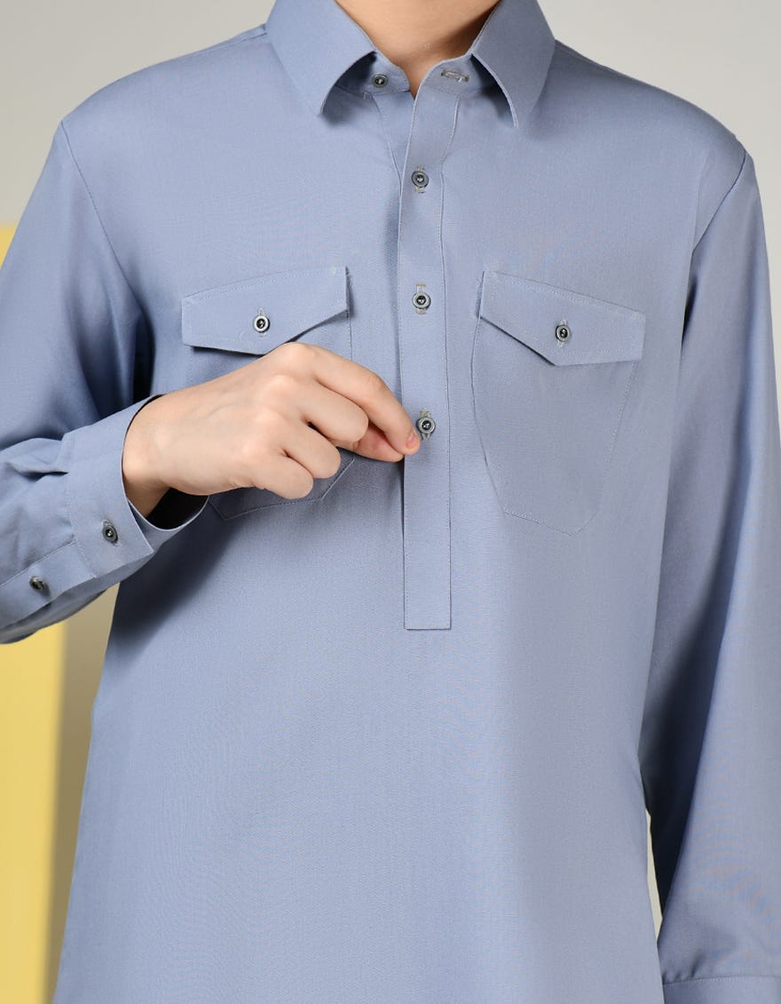 PIGEON BLUE BLENDED KAMEEZ SHALWAR | JCKS-S-34774