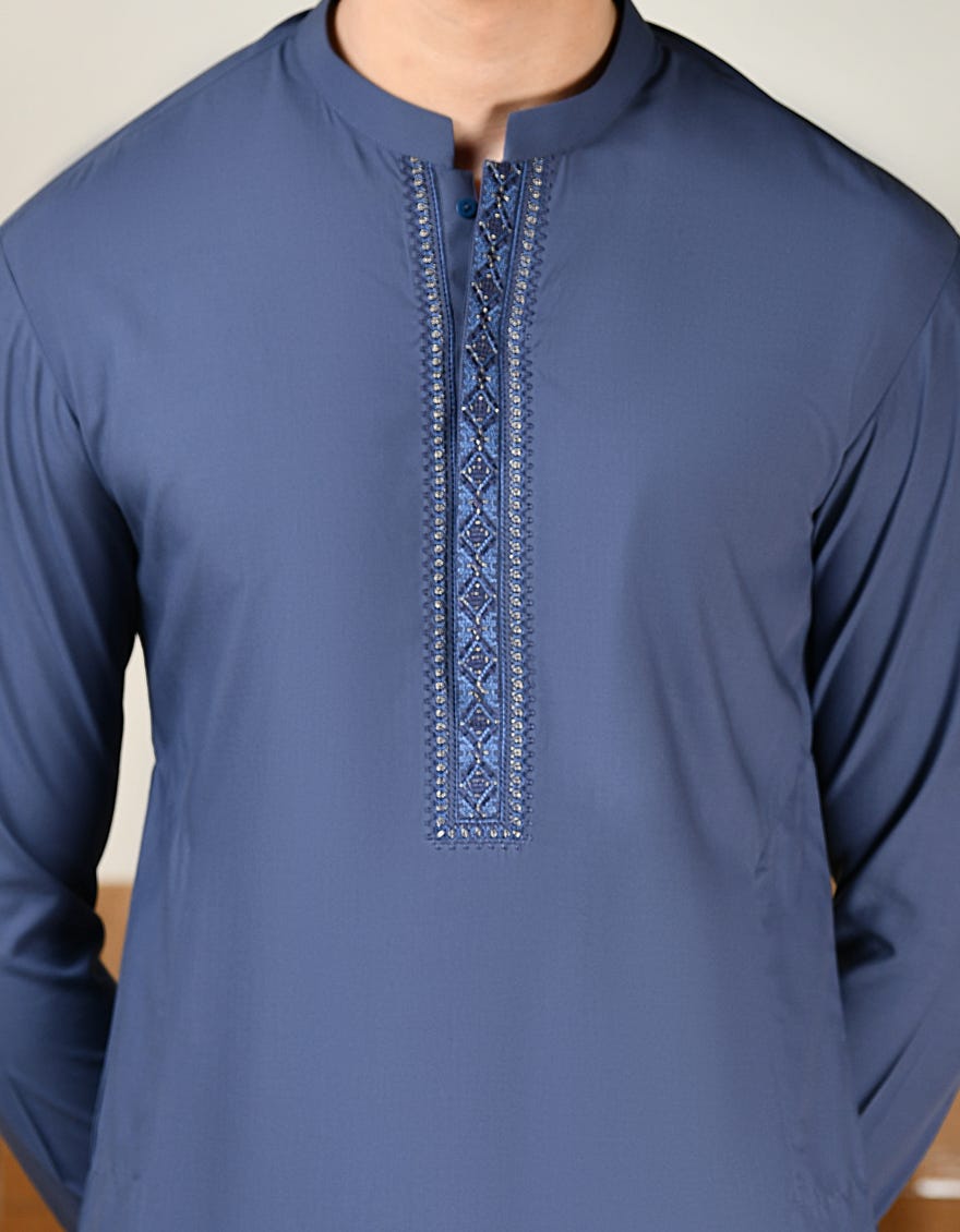 DULL BLUE KAMEEZ SHALWAR | JTKS-A-34790-S24-JJ9534-SF