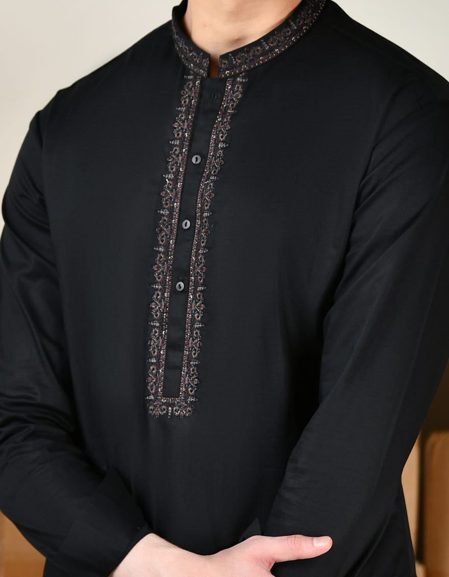 BLACK COTTON KAMEEZ SHALWAR | JTKS-S-34807