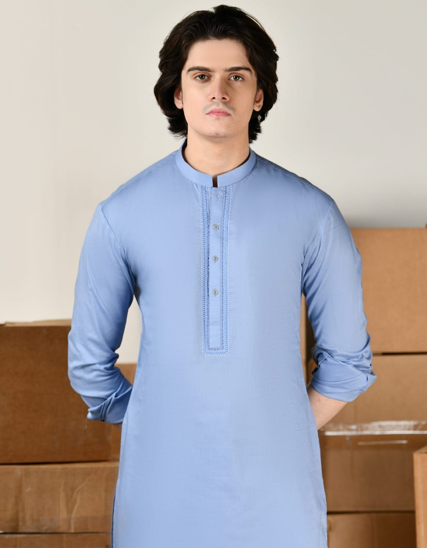 SKY BLUE COTTON KAMEEZ SHALWAR | JTKS-A-34814