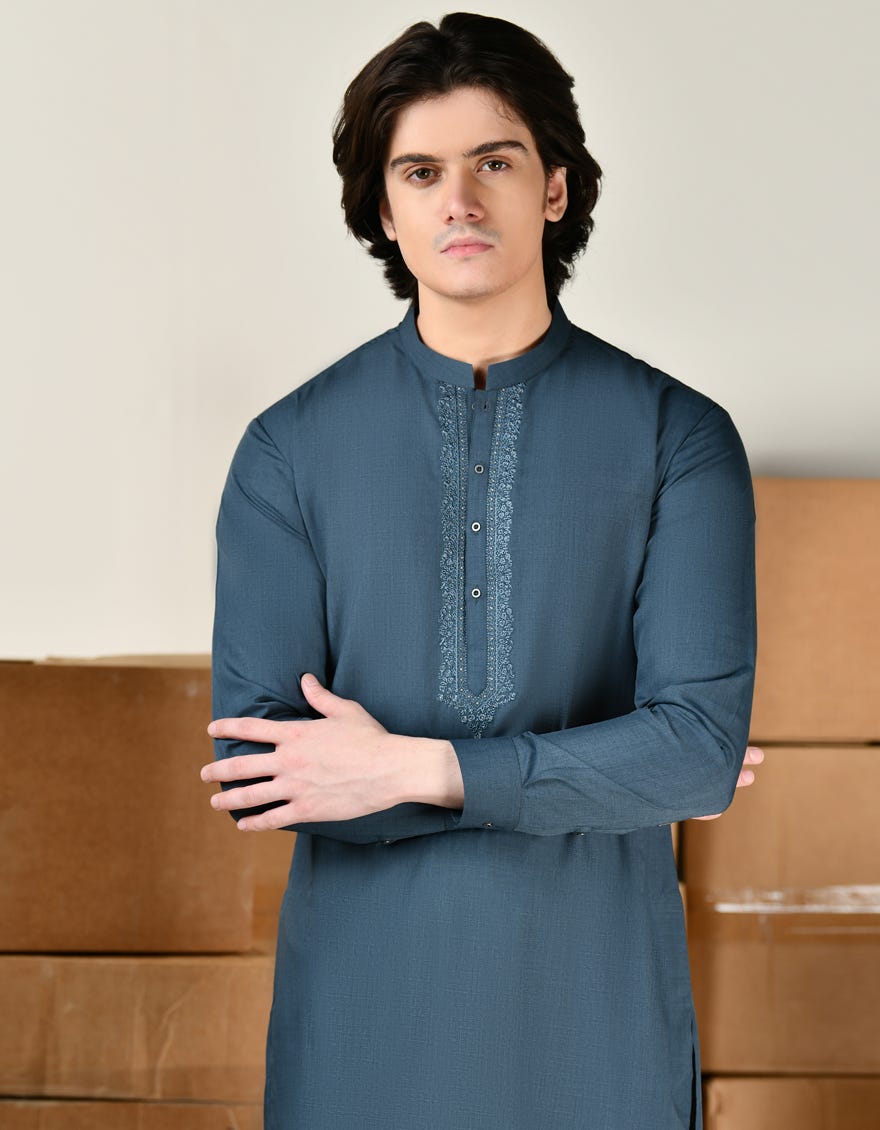 DULL BLUE BLENDED KAMEEZ SHALWAR | JTKS-A-34815