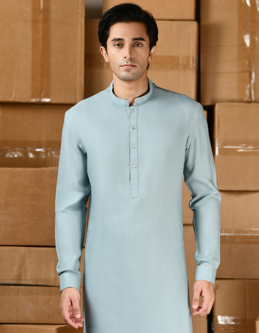 AQUA GREEN BLENDED KAMEEZ SHALWAR | JTKS-A-34824