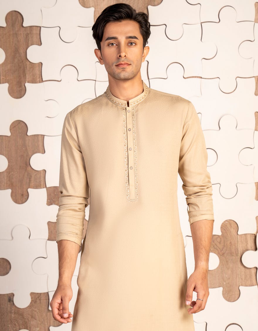 BEIGE BLENDED KURTA | JTK-A-34845