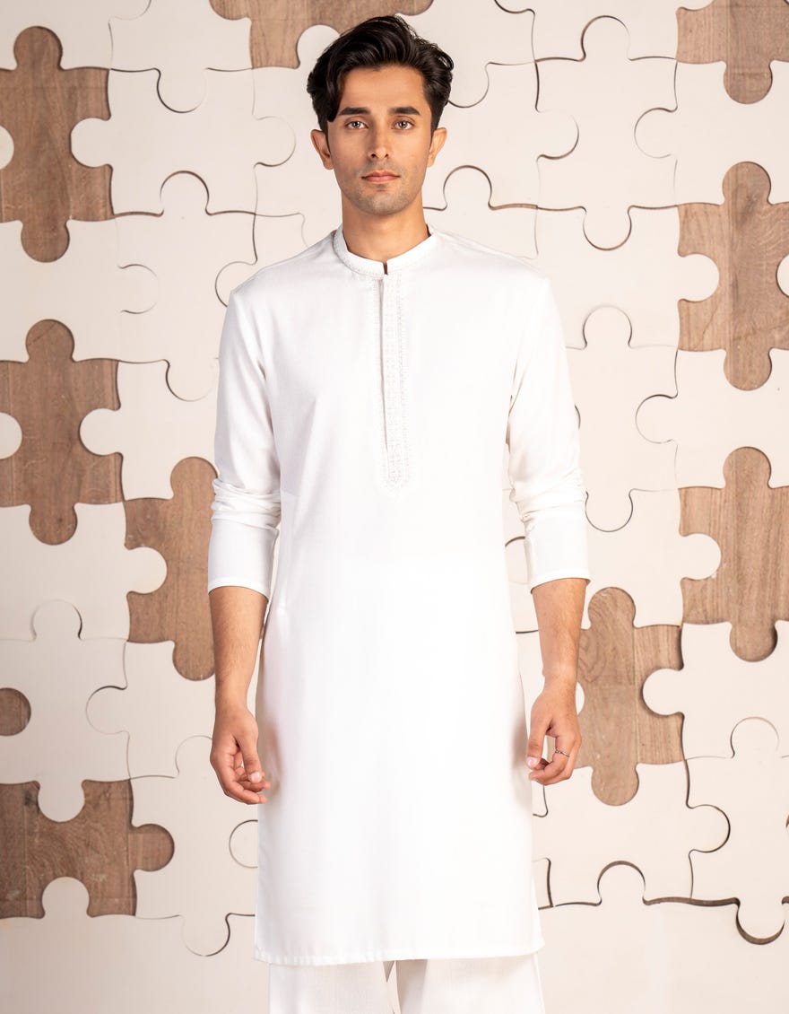 WHITE BLENDED KAMEEZ SHALWAR | JTKS-A-34848