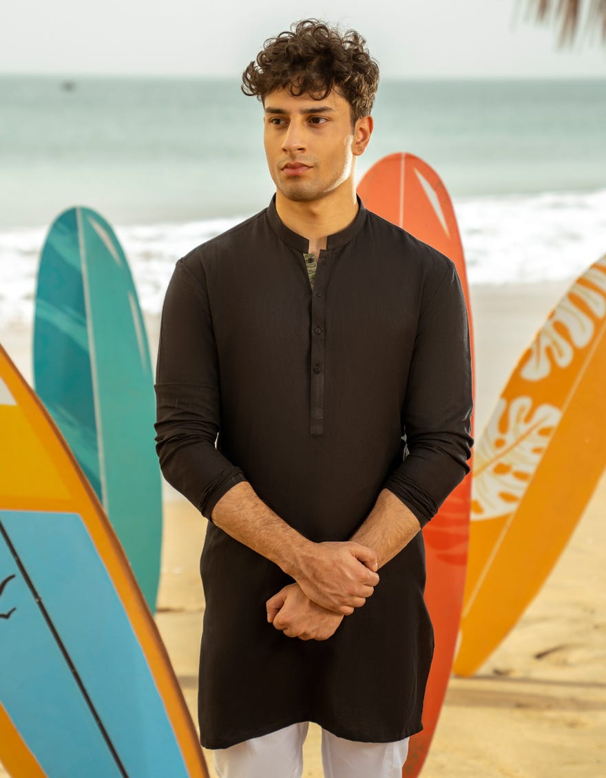 BLACK COTTON KURTA | JTK-A-34863