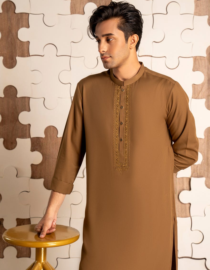 CAMEL BROWN BLENDED KURTA | JTK-A-34909