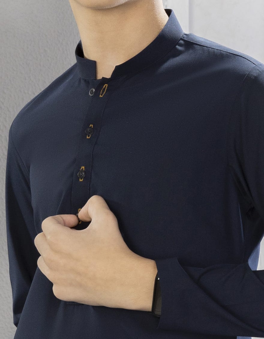 Navy Blue Blended Kameez Shalwar