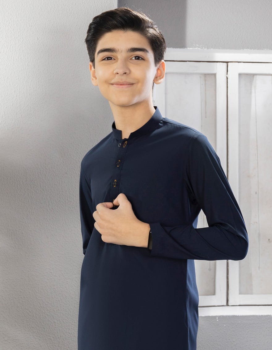 Navy Blue Blended Kameez Shalwar
