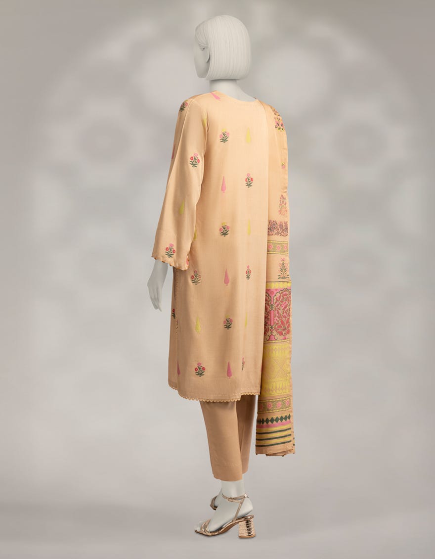 BEIGE LINEN JACQUARD UNSTITCHED 3PC