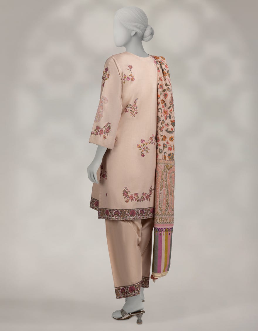 PINK PASHMINA EMBROIDERED UNSTITCHED 3PC