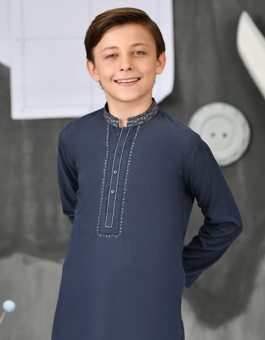 NAVY BLUE BLENDED KAMEEZ SHALWAR | JCKS-S-38226