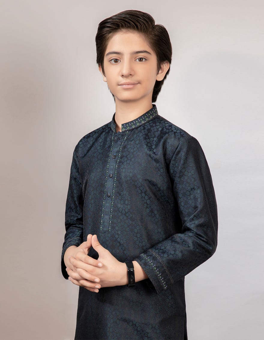PEACOCK GREEN JAMAWAR KURTA | JCK-SP-38448