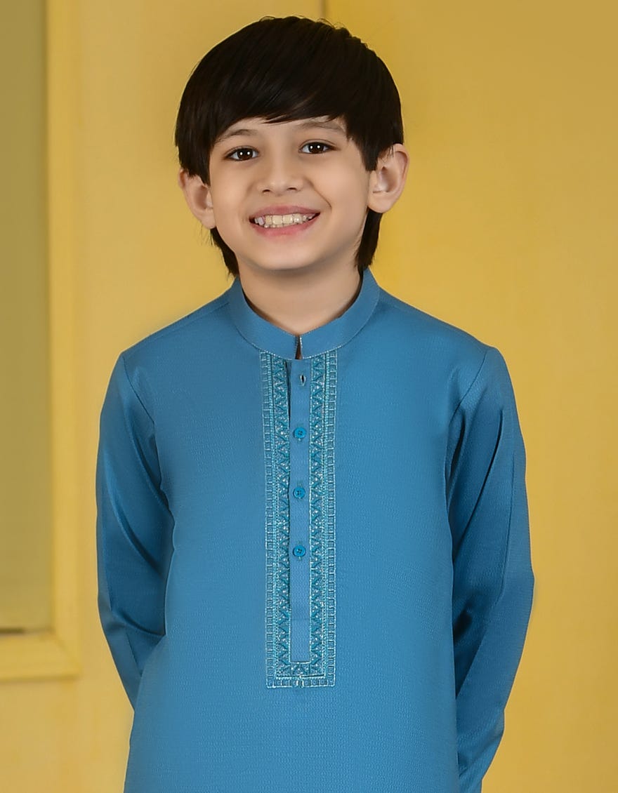 TEAL BLUE COTTON KURTA | JCK-S-38657