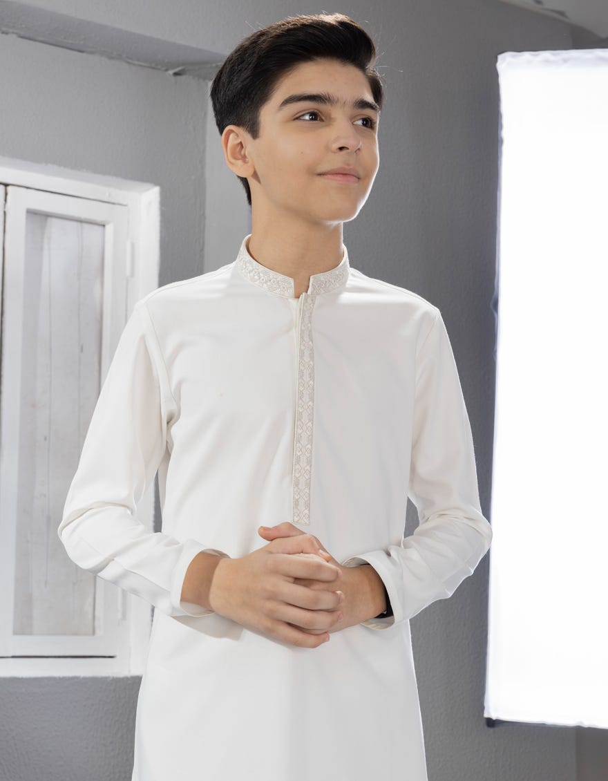 DULL WHITE BLENDED KAMEEZ SHALWAR | JCKS-W-38671