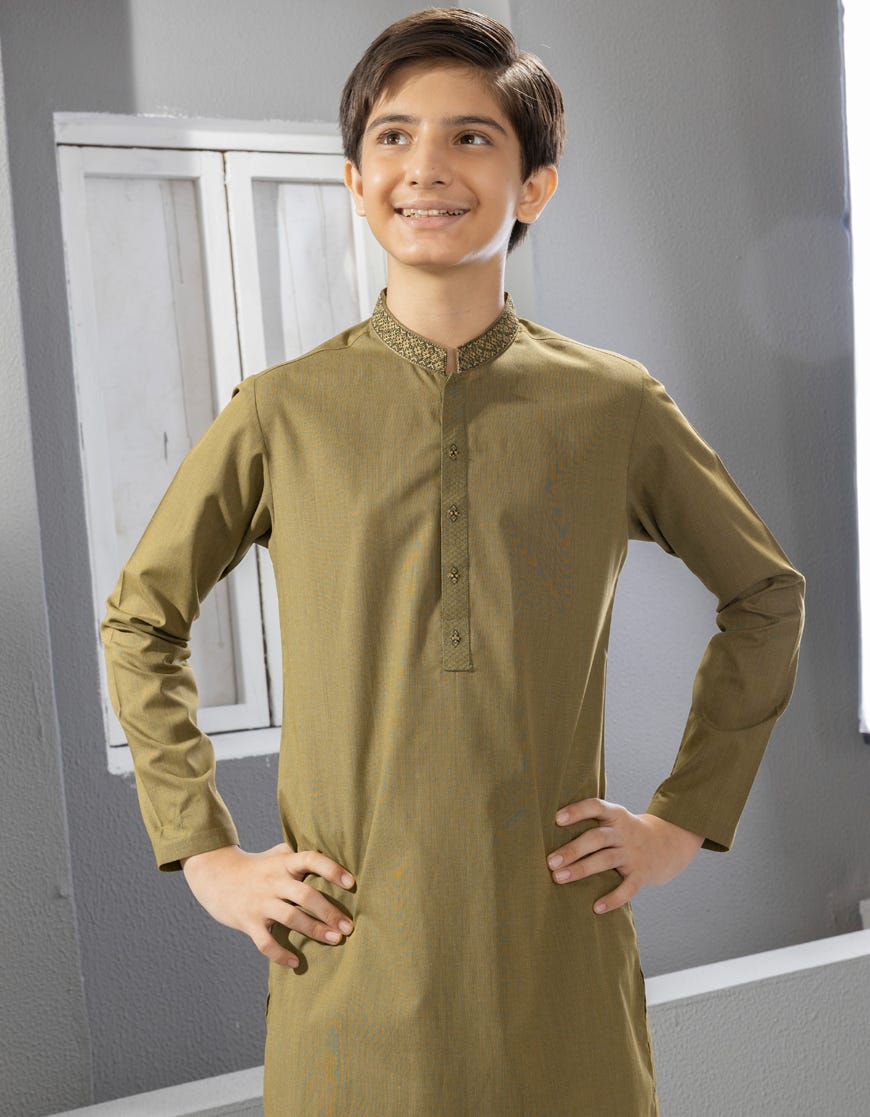 OLIVE GREEN BLENDED KURTA | JCK-A-38678