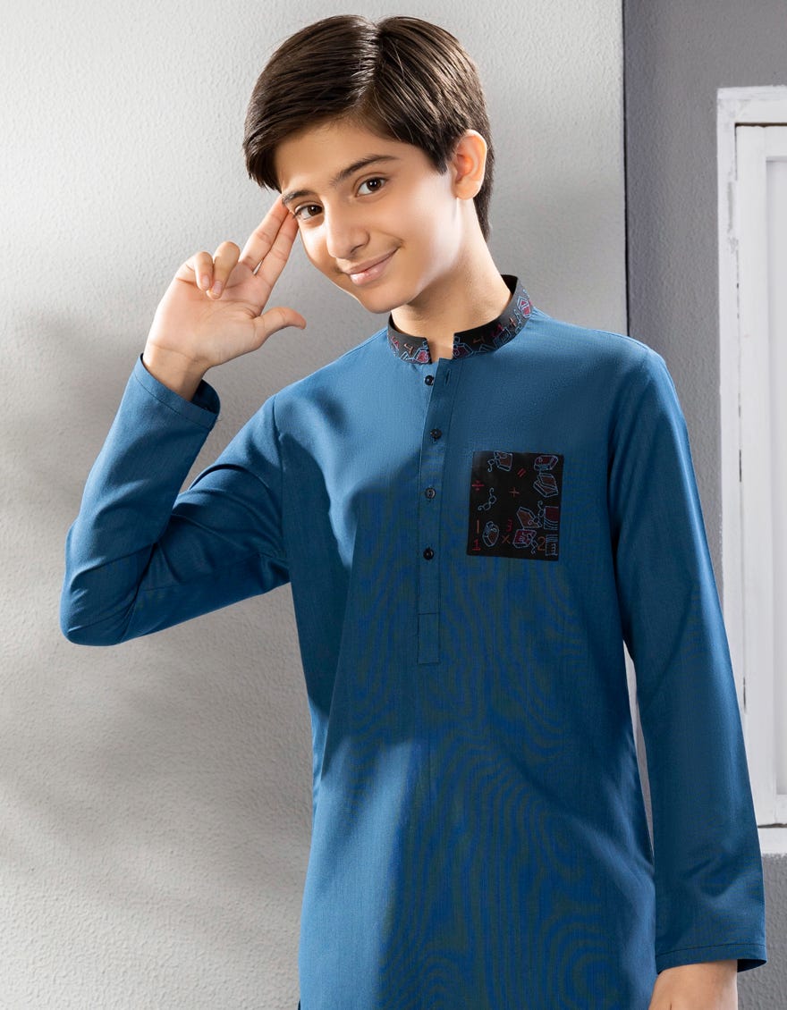 BLUE POLYESTER KURTA PAJAMA | JCKP-A-38683