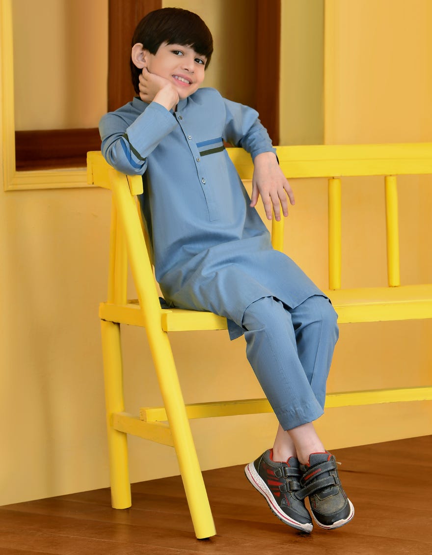 DULL BLUE BLENDED KAMEEZ SHALWAR | JCKP-S-38713