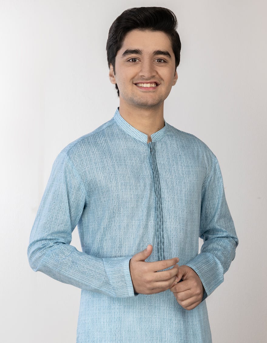 LIGHT BLUE COTTON KURTA | JTK-S-38722