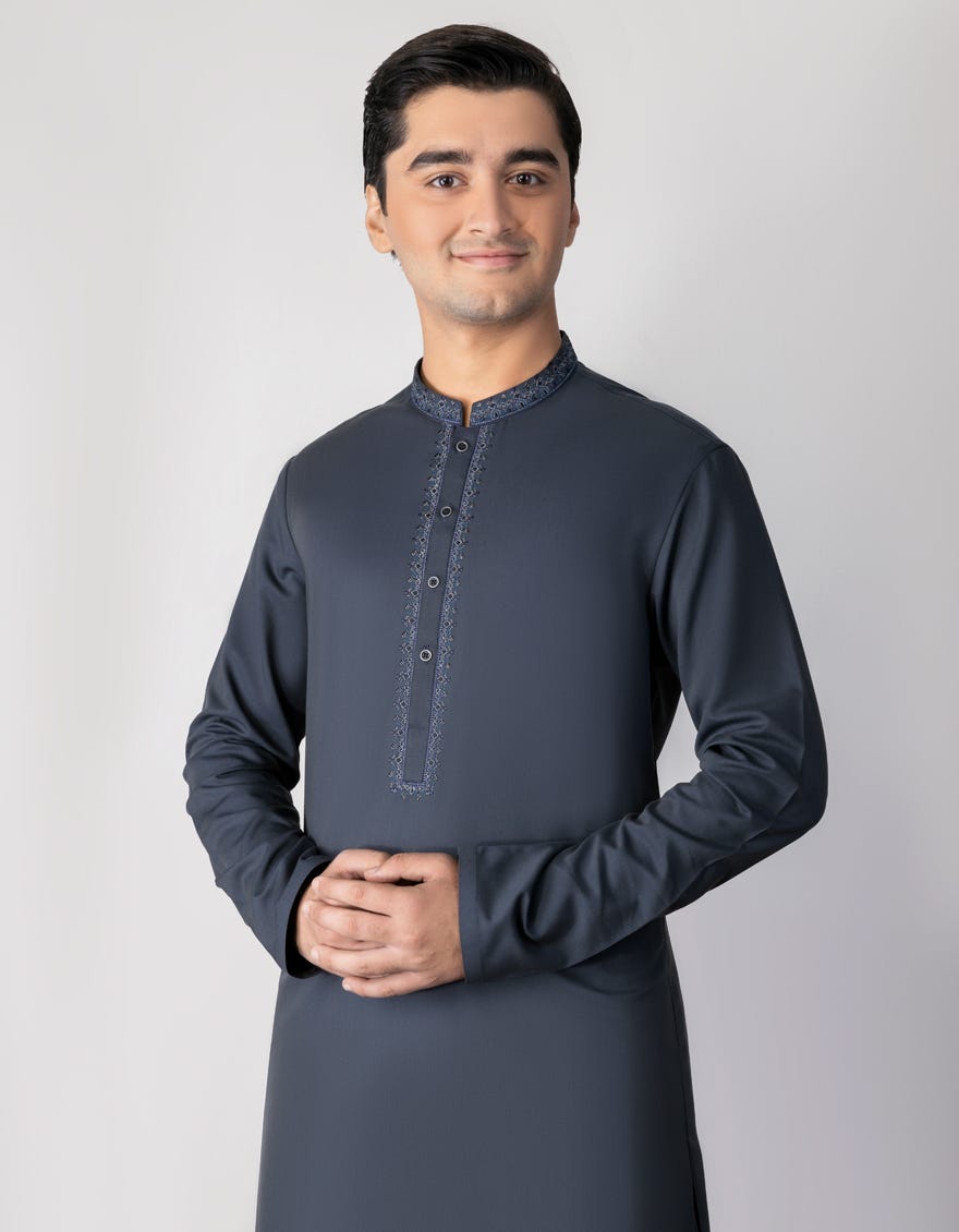 STEEL BLUE BLENDED KAMEEZ SHALWAR | JTKS-S-38726
