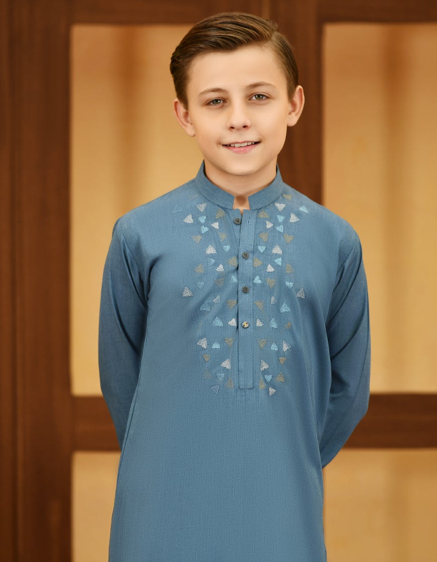 LIGHT BLUE BLENDED KURTA PAJAMA | JCKP-S-38731