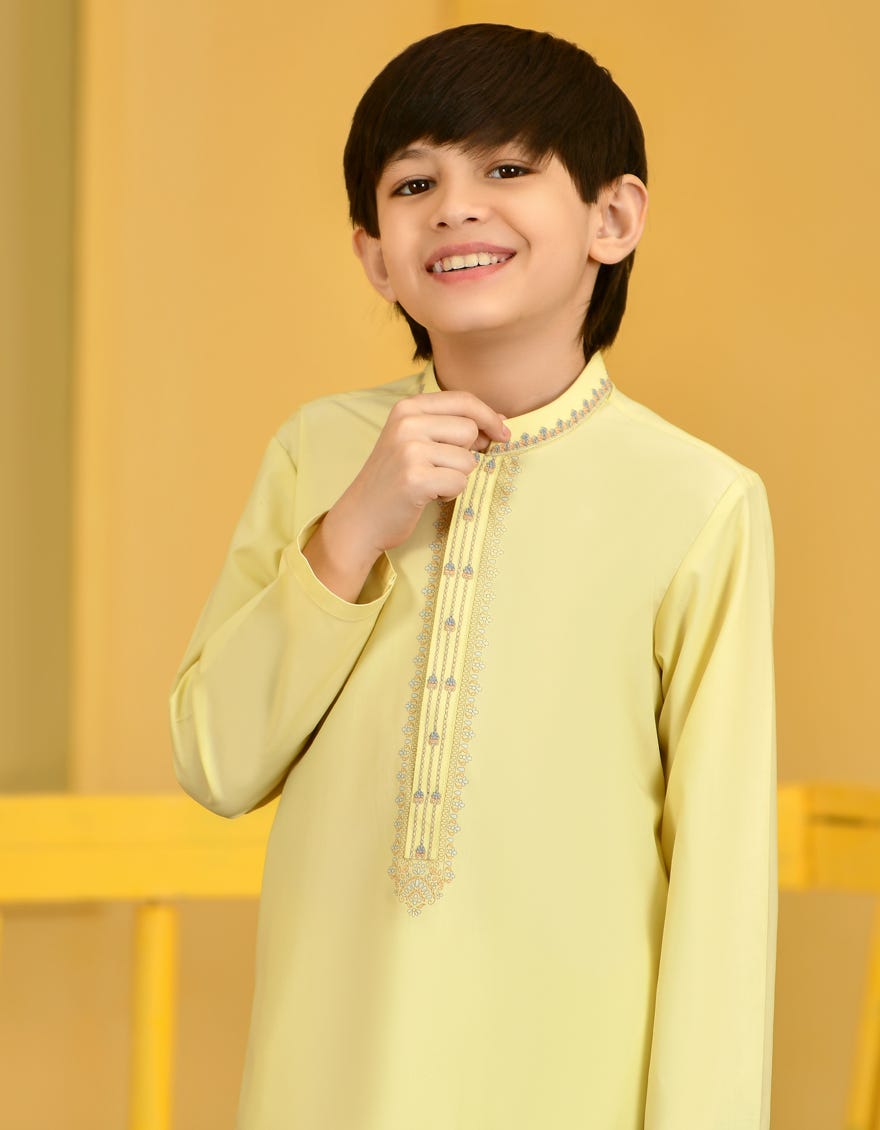 LEMON YELLOW BLENDED KURTA PAJAMA | JCKP-S-38739