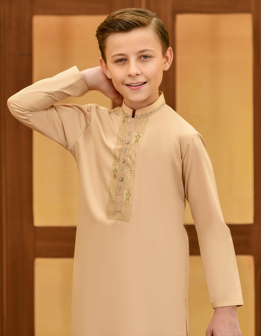 BEIGE BLENDED KURTA PAJAMA | JCKP-S-38743