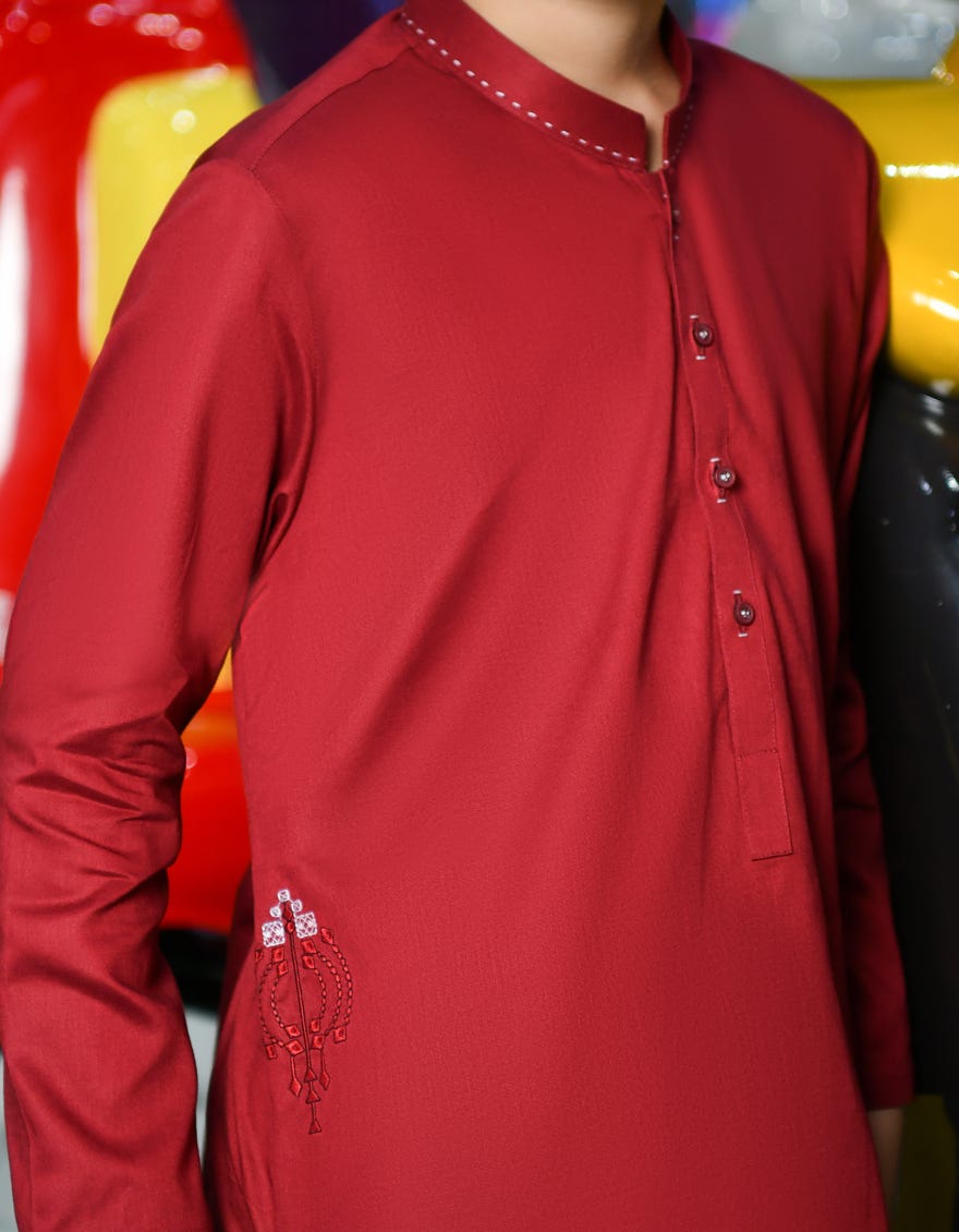 DEEP RED COTTON KURTA PAJAMA | JCKP-S-38771