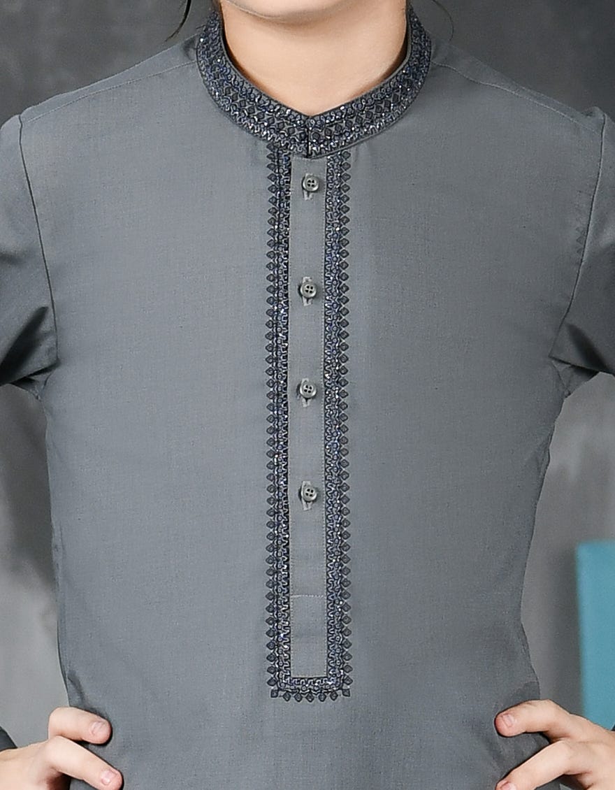 STONE GREY BLENDED KURTA PAJAMA | JCKP-S-38798