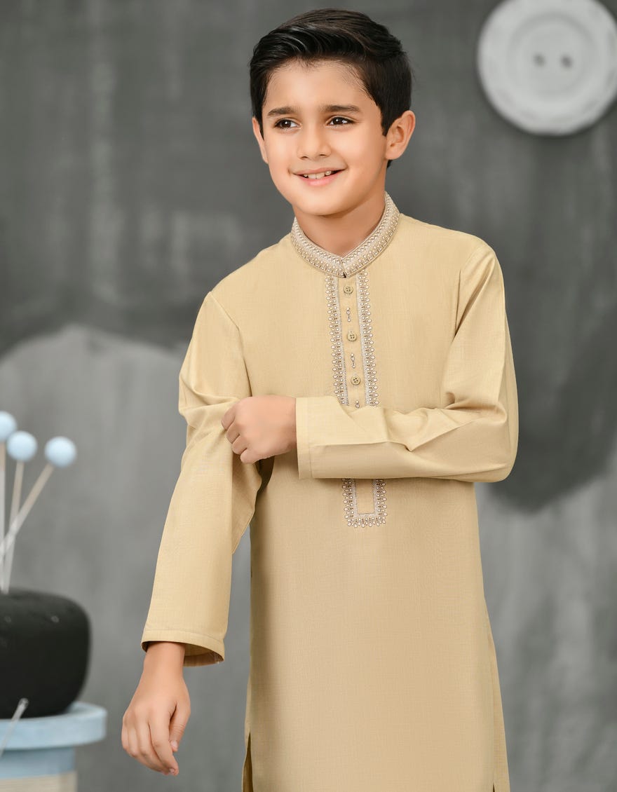 BEIGE BLENDED KURTA PAJAMA | JCKP-S-38813