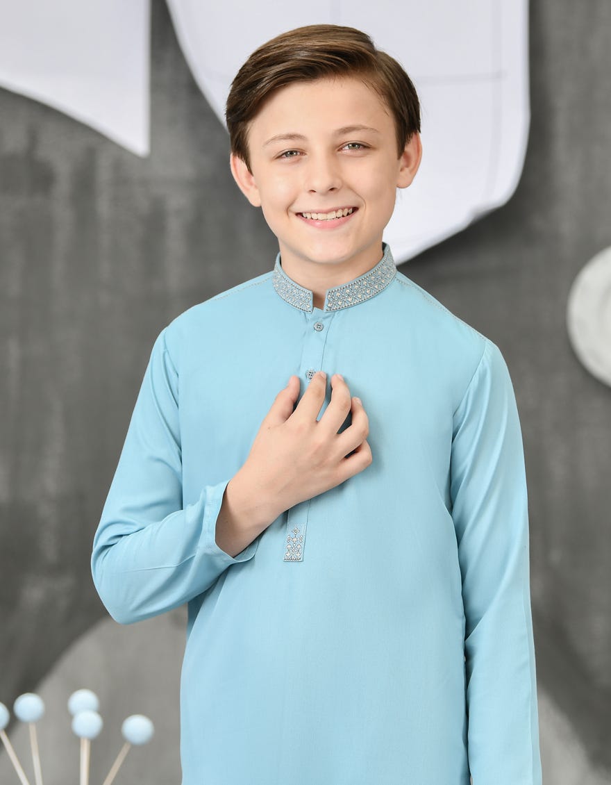 SKY BLUE BLENDED KURTA PAJAMA | JCKP-S-38815