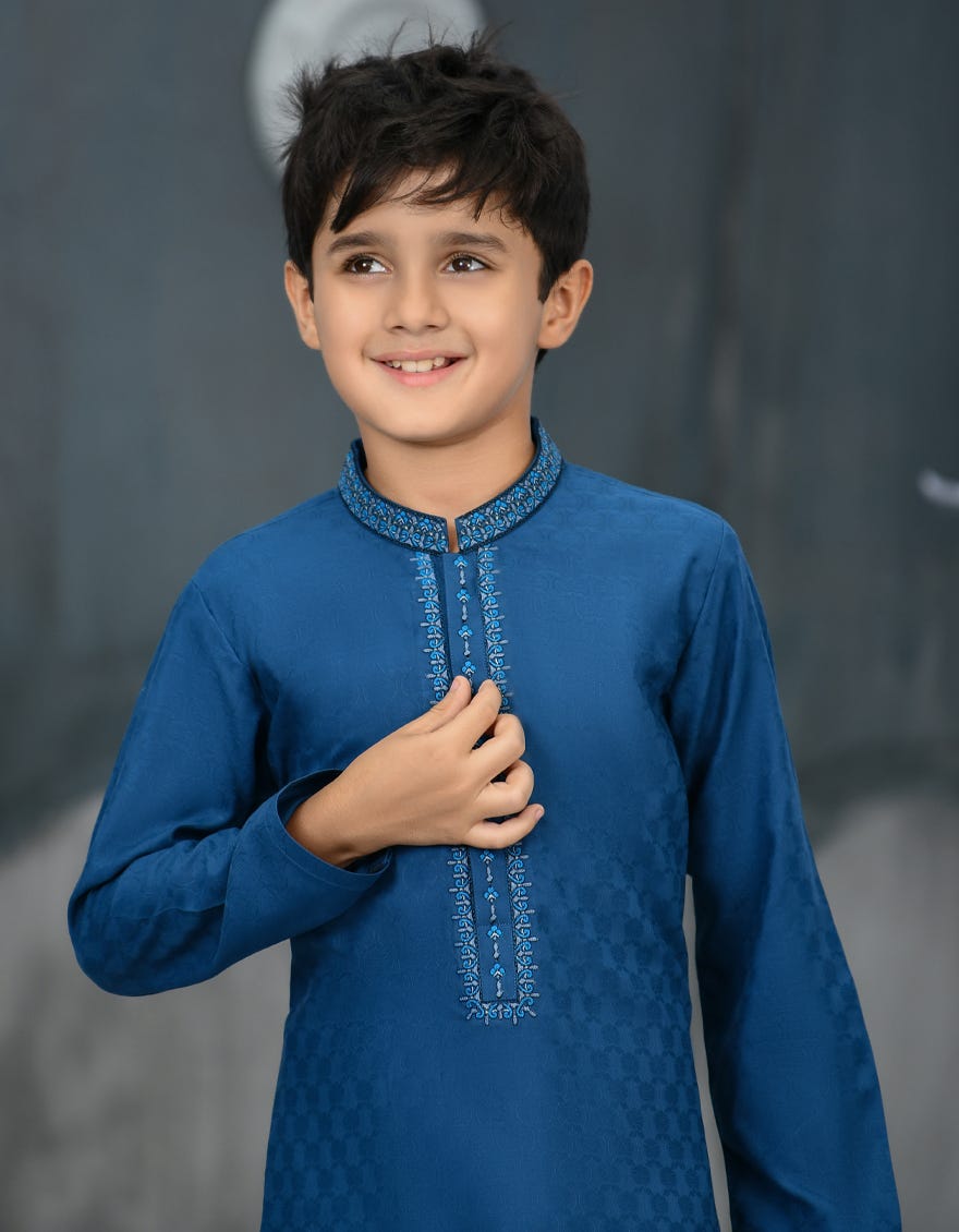 PRUSSIAN BLUE BLENDED KURTA | JCK-S-38852