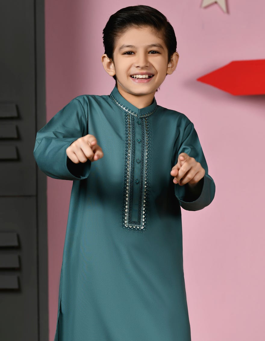 SEA GREEN BLENDED KURTA PAJAMA | JCKP-A-38894