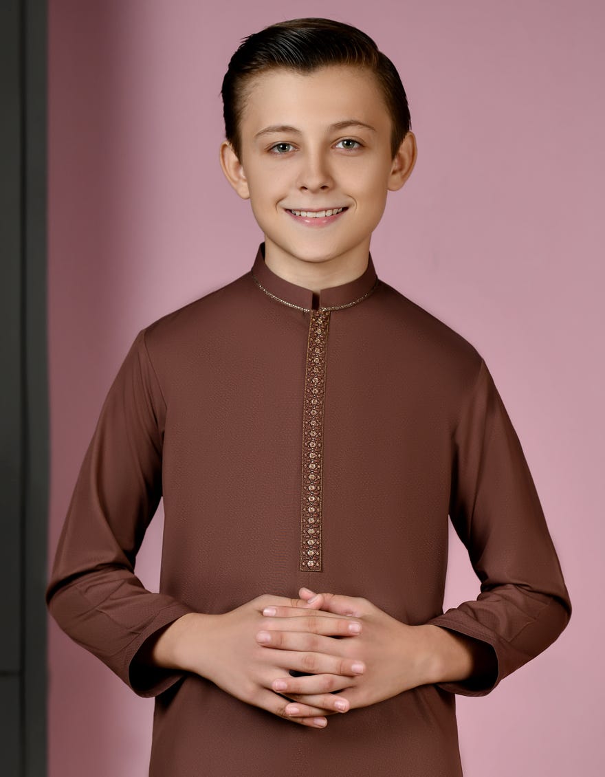 BROWN BLENDED KURTA PAJAMA | JCKP-A-38896