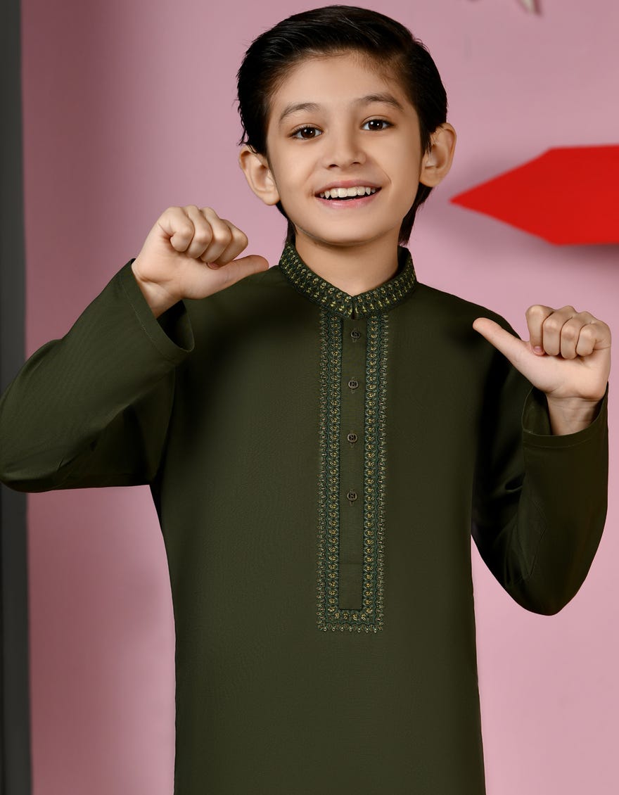 OLIVE GREEN BLENDED KAMEEZ SHALWAR | JCKS-A-38928