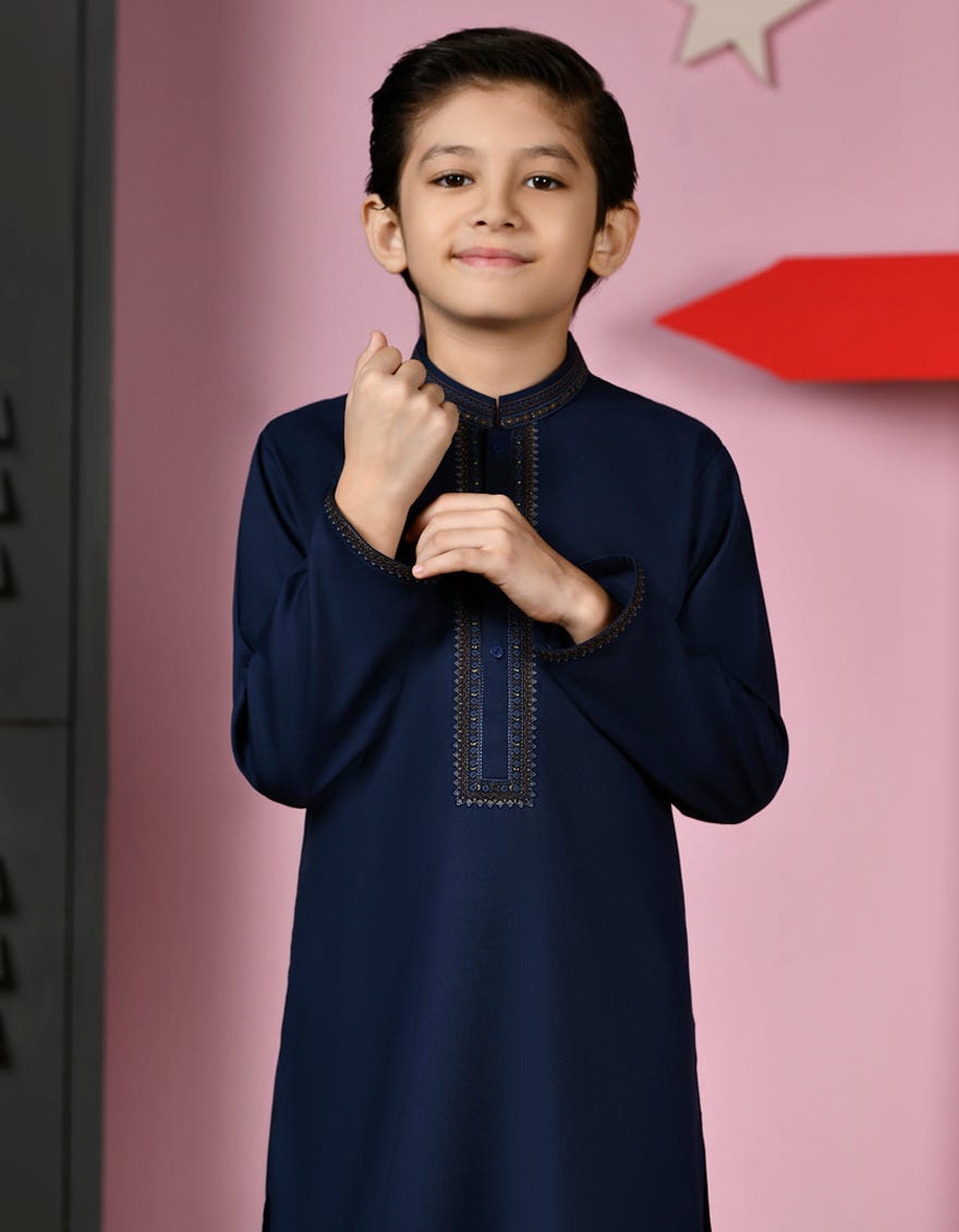 NAVY BLUE BLENDED KURTA PAJAMA | JCKP-A-38930