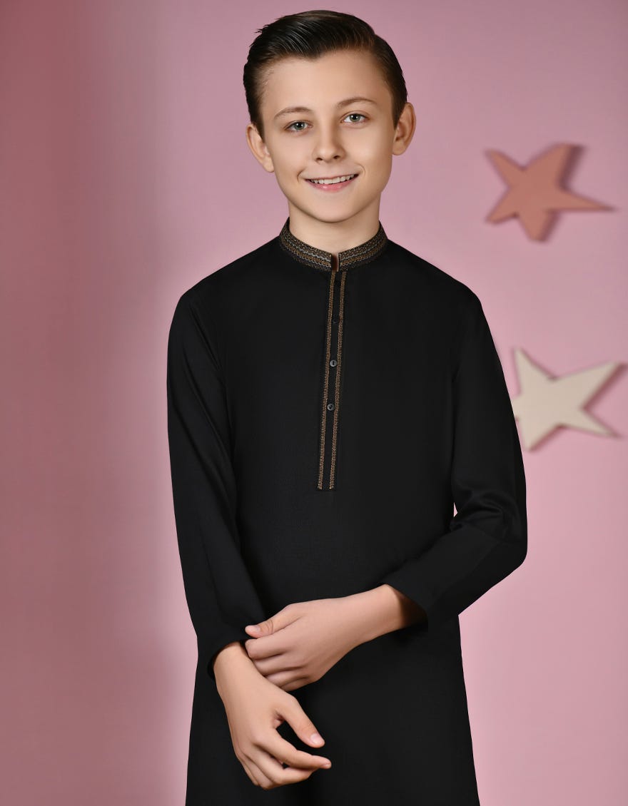 BLACK BLENDED KURTA PAJAMA | JCKP-A-38942
