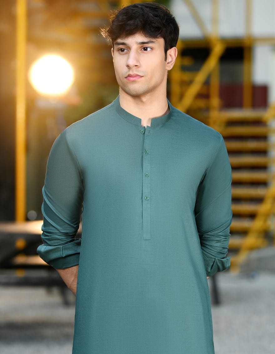 BOTTLE GREEN CVC KAMEEZ SHALWAR | JTKS-A-38982