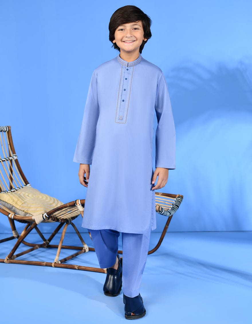 SKY BLUE COTTON KAMEEZ SHALWAR | JCKS-A-38986