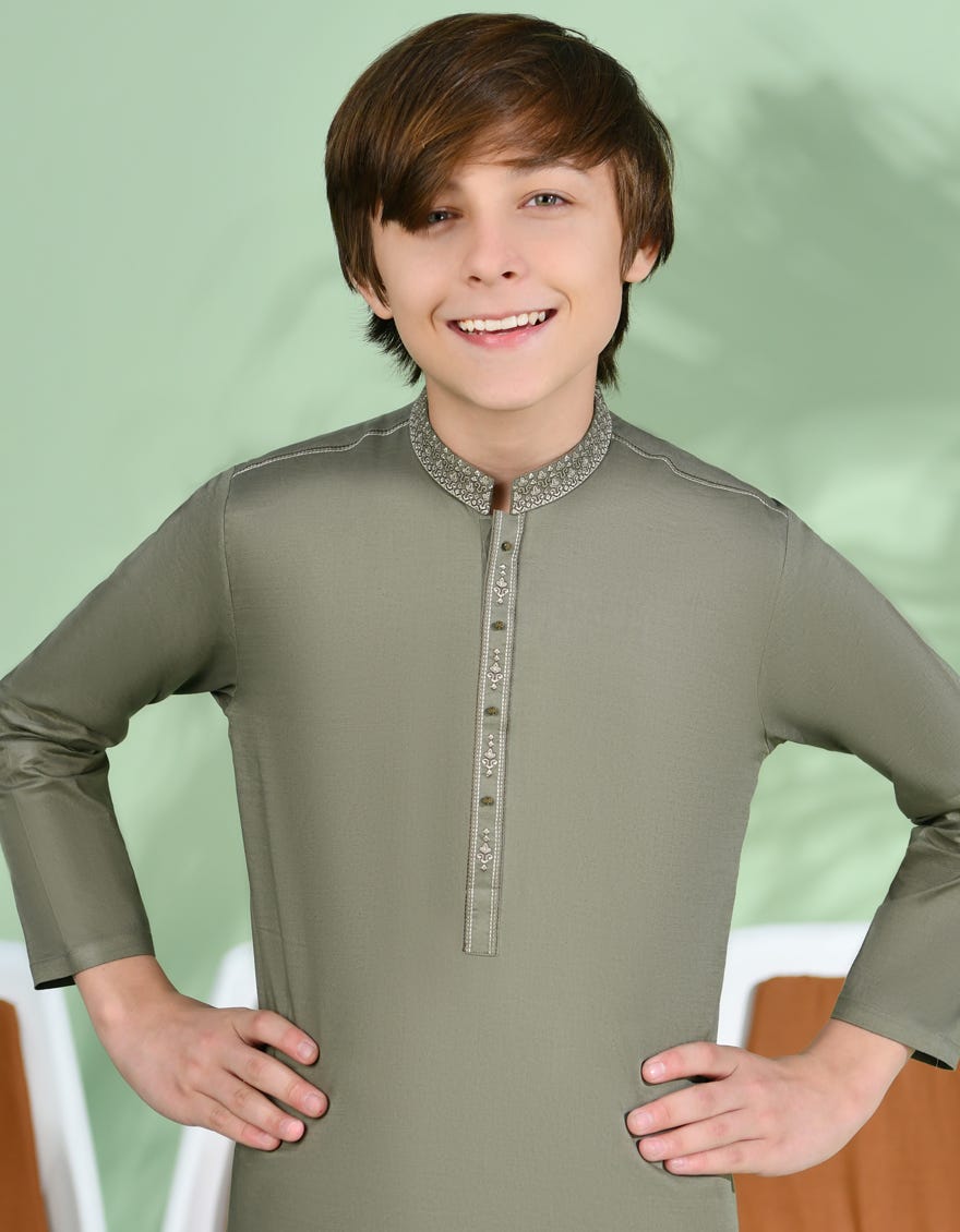 OLIVE GREEN COTTON KAMEEZ SHALWAR | JCKS-A-38989